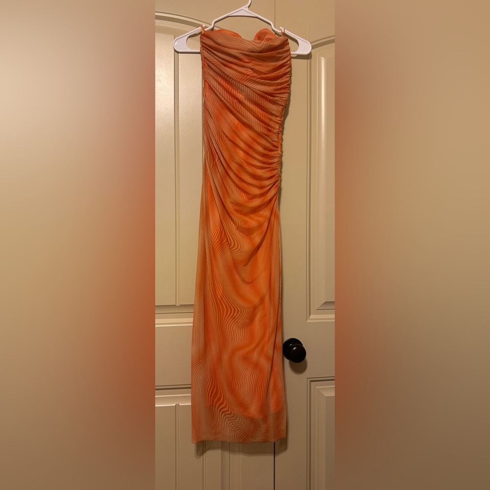 NWT Zara Strapless Ruched Underwire Midi Dress | XSmall | Orange - Picture 8 of 13